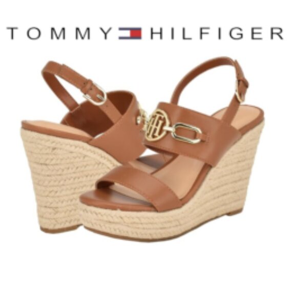 Tommy Hilfiger Logo Khari Espadrille Wedge Sandal Womens Tan 210🆕SHIPS📦🏃🏻💨⚡ - Picture 1 of 16